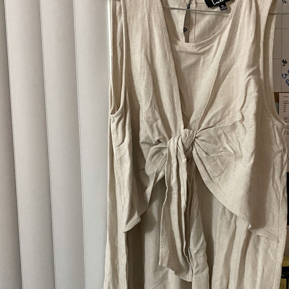 Carefree Washed Biege Sleeveless Tie-Fr Midi Dress